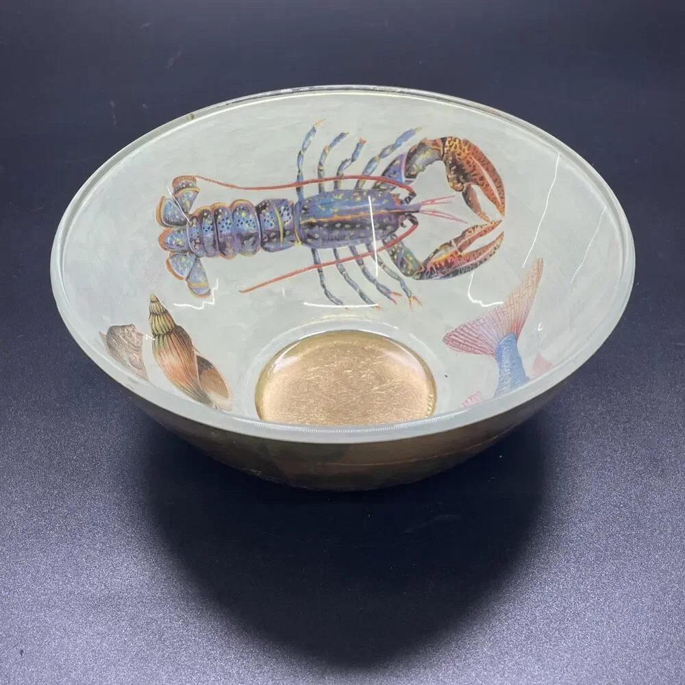 1970-80's B & L Designs Arcoroc/Arcopal Handpainted Glass Bowl Retro Sea Life